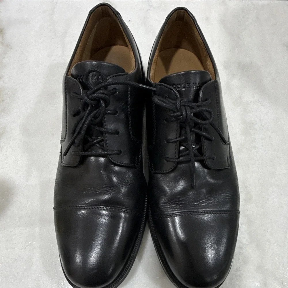 Cole Haan Black Leather Cap Toe Oxford Dress Shoes Lace Up Round Toe 10.5 M